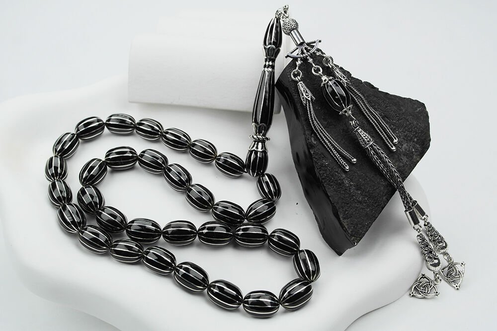  Oltu Taşı Beyzi Model On İkili Karpuz  Nakkaş İmame İşlemeli Tespih