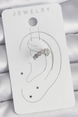 Pirinç Gümüş Renk Bal Peteği Model Zirkon Taşlı Kadın Kıkırdak Küpe - TJ-BKP10568