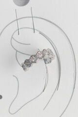 Pirinç Gümüş Renk Bal Peteği Model Zirkon Taşlı Kadın Kıkırdak Küpe - TJ-BKP10568