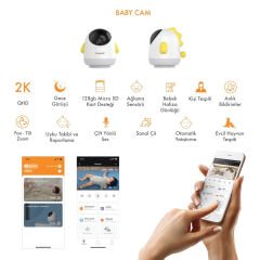 YAPAY ZEKA DESTEKLİ 360° GECE GÖRÜŞLÜ SARI WİFİ BEBEK GÜVENLİK KAMERASI (4944)