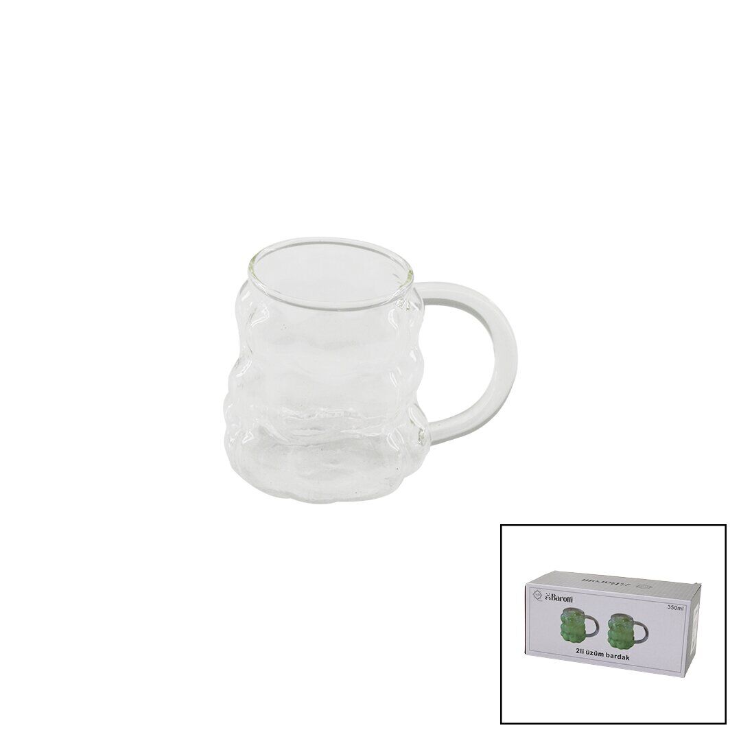 2PCS  ÜZÜM - KABARCIKLI KULPLU CAM BARDAK TERMİSİL - ISIYA DAYANIKLI BOROSİLİKAT350ML (4944)