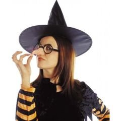 Siyah Renk Cadı Şapkası Burnu Çenesi Tırnakları ve Cadı Gözlüğü Seti