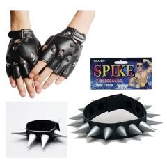 Spike Punk Eldiveni Punk Kolyesi ve Punk Bileklik Seti