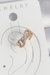 Pirinç Gold Renk Zirkon Taşlı Sonsuzluk Zincir Model Kadın Kıkırdak Küpe - TJ-BKP10575