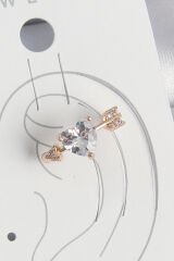 Pirinç Gold Renk Zirkon Taşlı Kalp Ok Model Kadın Kıkırdak Küpe - TJ-BKP10576