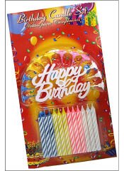 Rengarenk Mumlu Beyaz Happy Birthday Yazılı Doğum Günü Mumu 12 Adet (4944)