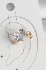 Pirinç Gold Renk Zirkon Taşlı Kalp Model Kadın Kıkırdak Küpe - TJ-BKP10578
