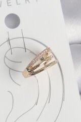 Pirinç Gold Renk Zirkon Taşlı 3'Lü Sıralı Model Kadın Kıkırdak Küpe - TJ-BKP10579