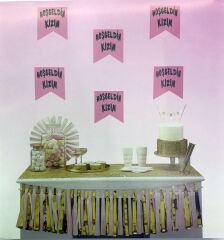 Pembe Üzeri Gümüş Renk Hoşgeldin Kızım Bayrak Süs (4944)