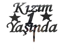 Kızım 1 Yaşında İlk Yaş Doğum Günü Partisi Pleksi Pasta Süsü Gümüş Renk (4944)