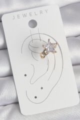 Pirinç Gold Renk Zirkon Taşlı Yıldız Model Kadın Kıkırdak Küpe - TJ-BKP10584