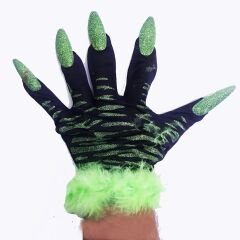 Yeşil Otrişli Cadılar Bayramı Tırnaklı Eldiven 1 Çift