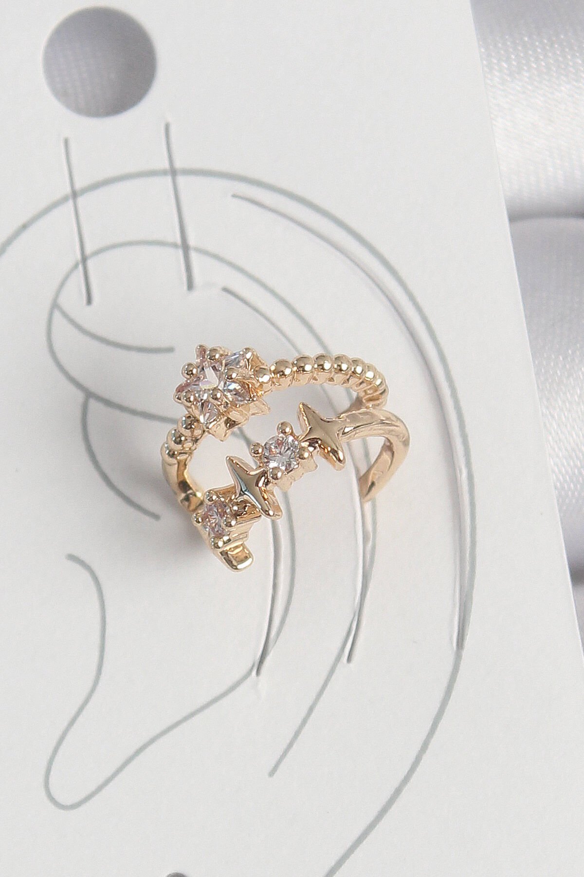 Pirinç Gold Renk Zirkon Taşlı Yıldız Model Kadın Kıkırdak Küpe - TJ-BKP10585