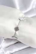 316L Çelik Zincir Gümüş Renk Zirkon Taşlı Yonca Beyaz Kadın Bileklik - TJ-BB7978