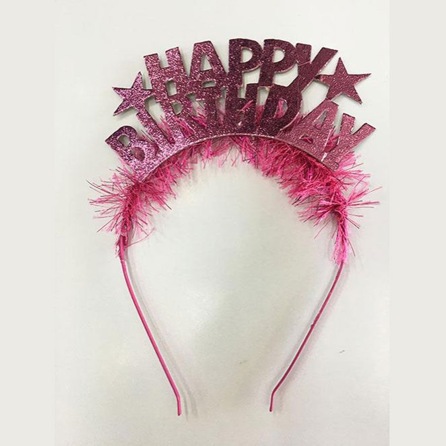 Happy Birthday Yazılı Metalize Pembe Renk Parti Tacı