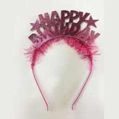 Happy Birthday Yazılı Metalize Pembe Renk Parti Tacı