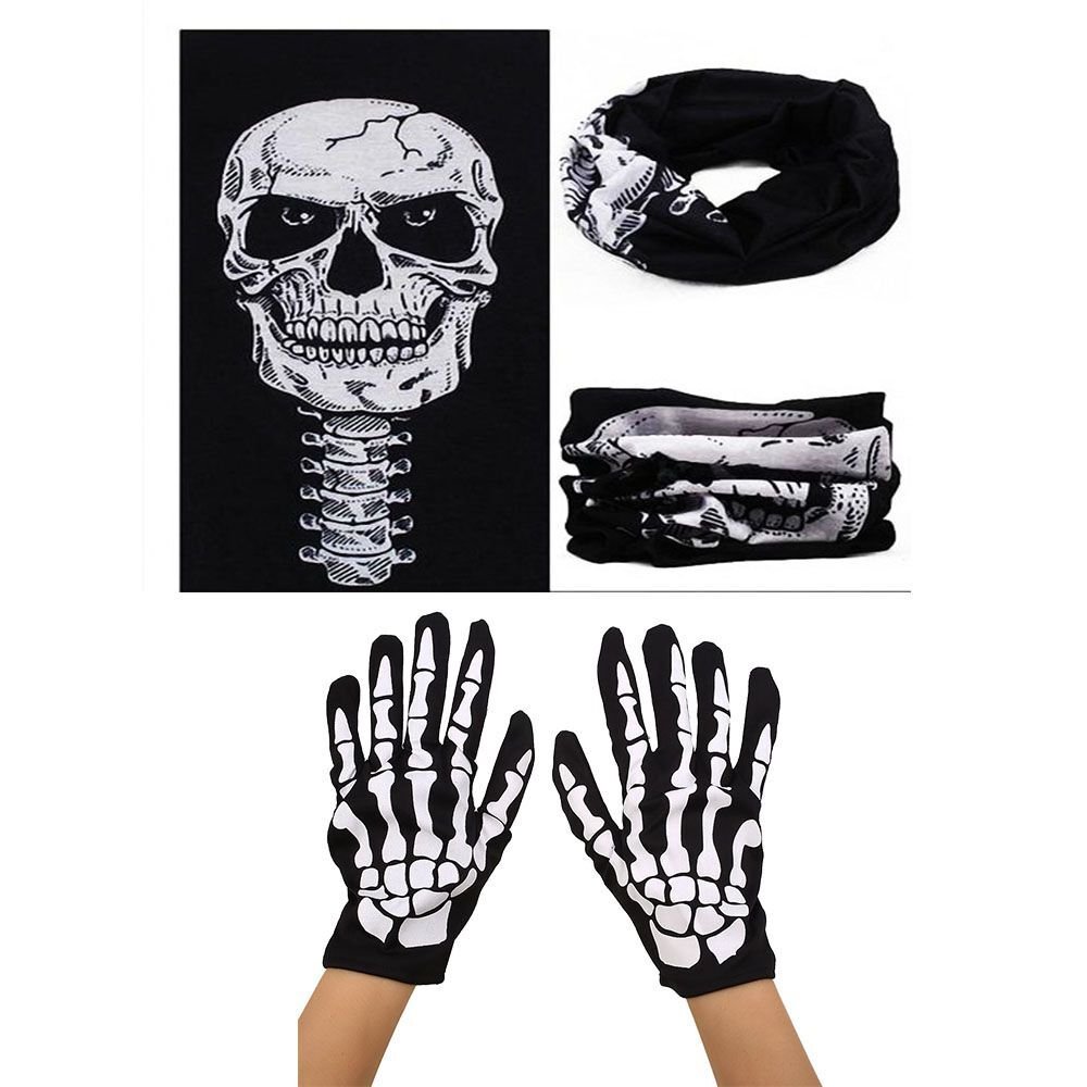 Kuru Kafa Boyunlu Baf Buff Bandana ve İskelet Eldiven Seti