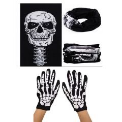 Kuru Kafa Boyunlu Baf Buff Bandana ve İskelet Eldiven Seti