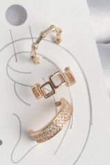 Pirinç Gold Renk Kare Model Zirkon Taşlı 3'Lü Model Kadın Kıkırdak Küpe - TJ-BKP10587