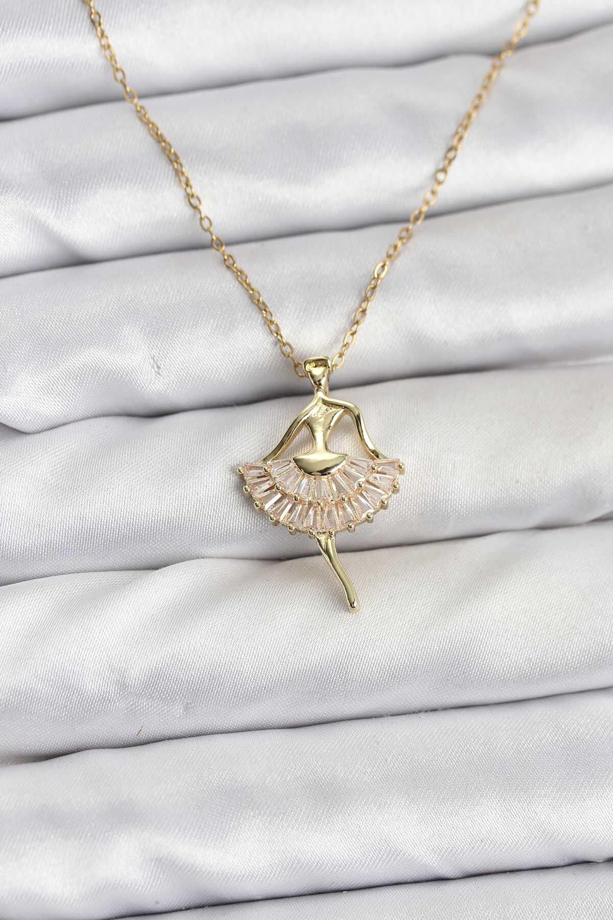 316L Çelik Zincir Gold Renk Balerin Model Kadın Kolye - TJ-BKO10775