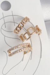 Pirinç Gold Renk Zirkon Taşlı Kare Zincir Model Kadın Kıkırdak Küpe - TJ-BKP10588