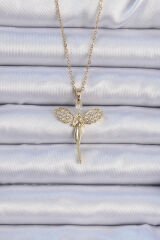 316L Çelik Zincir Altın Renk Zirkon Taşlı Peri Kolye - TJ-BKO9075