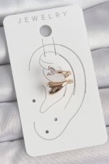Pirinç Gold Renk Zirkon Taş Detaylı Kalp Model Kadın Kıkırdak Küpe - TJ-BKP10589