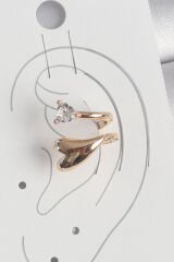 Pirinç Gold Renk Zirkon Taş Detaylı Kalp Model Kadın Kıkırdak Küpe - TJ-BKP10589