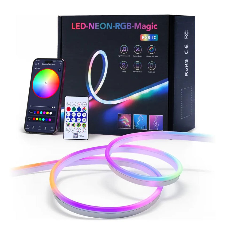 RGB Kumandalı Sese Duyarlı Animasyonlu Neon Şerit Hortum Led USB ve App Uyumlu 3 Metre