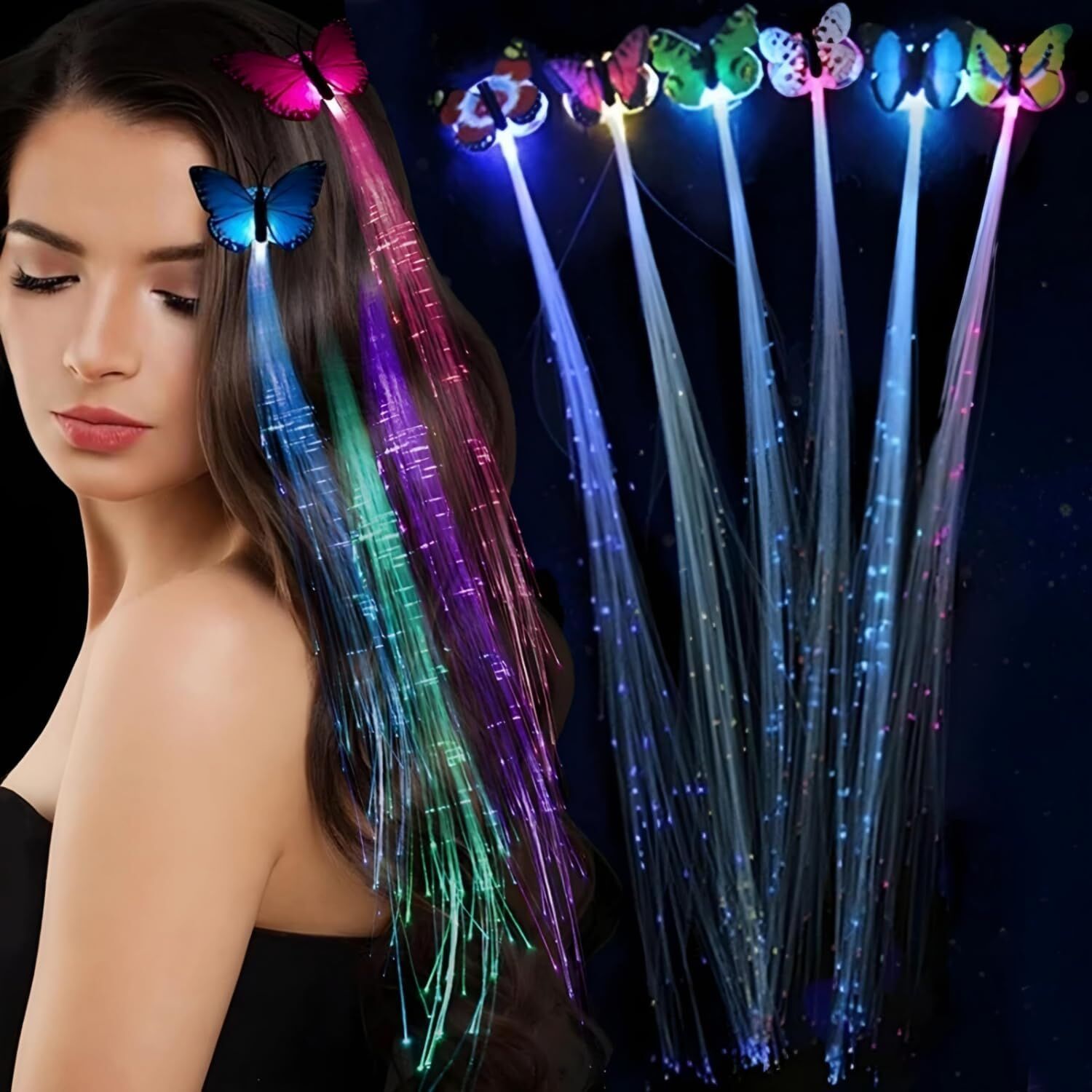 Led Fiber Optik Işıklı Kelebek Saç Klipsi 1 Adet (4944)