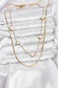 316L Çelik Zincir Gold Renk İtalyan Zincirli Yonca Model Kadın Kolye - TJ-BKO10780