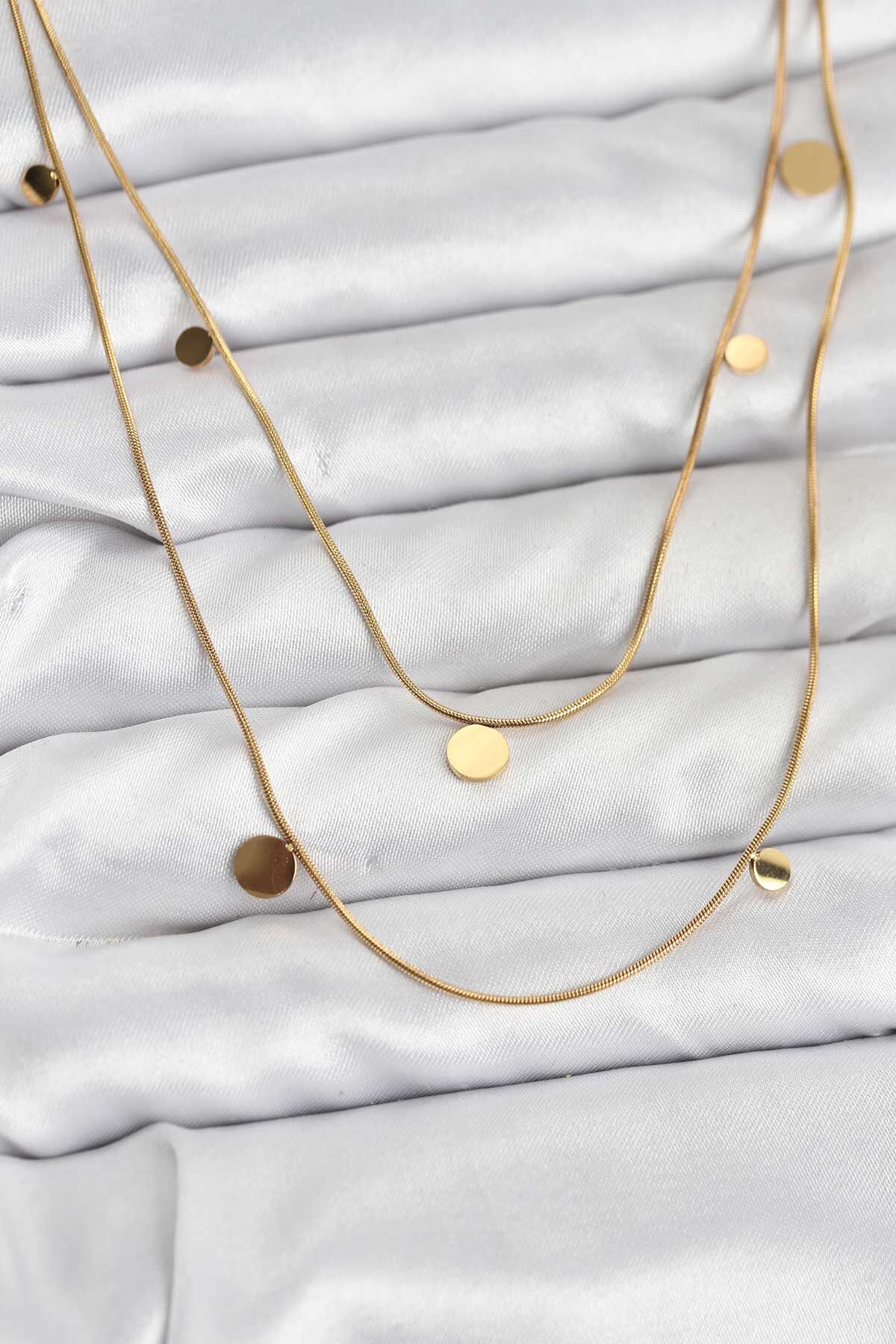 316L Çelik Zincir Gold Renk Pullu Kadın Kolye - TJ-BKO10787