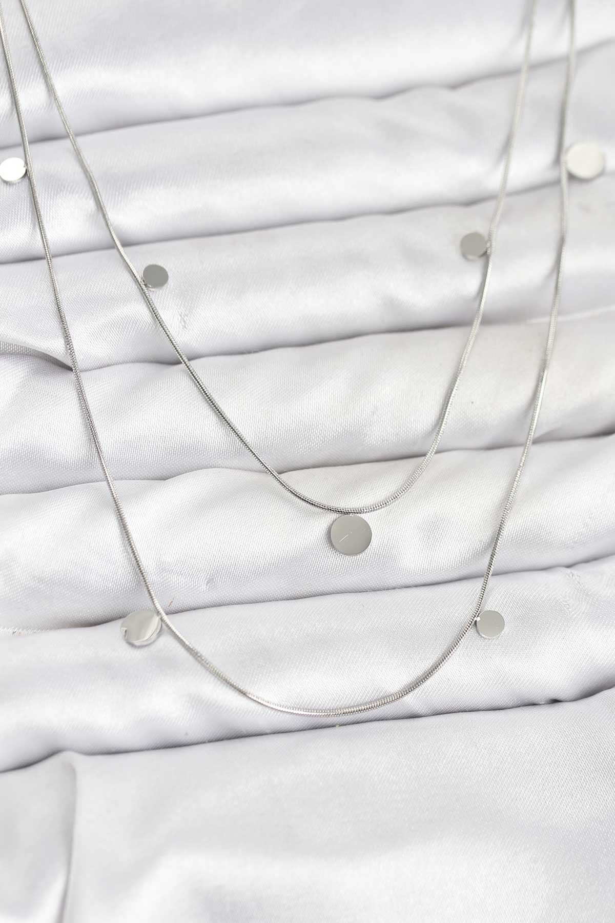 316L Çelik Zincir Gümüş Renk Pullu Kadın Kolye - TJ-BKO10788