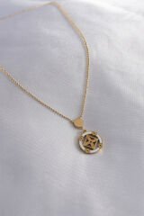 316L Çelik Gold Renk Çiçek Figür Kadın Kolye - TJ-BKO7152