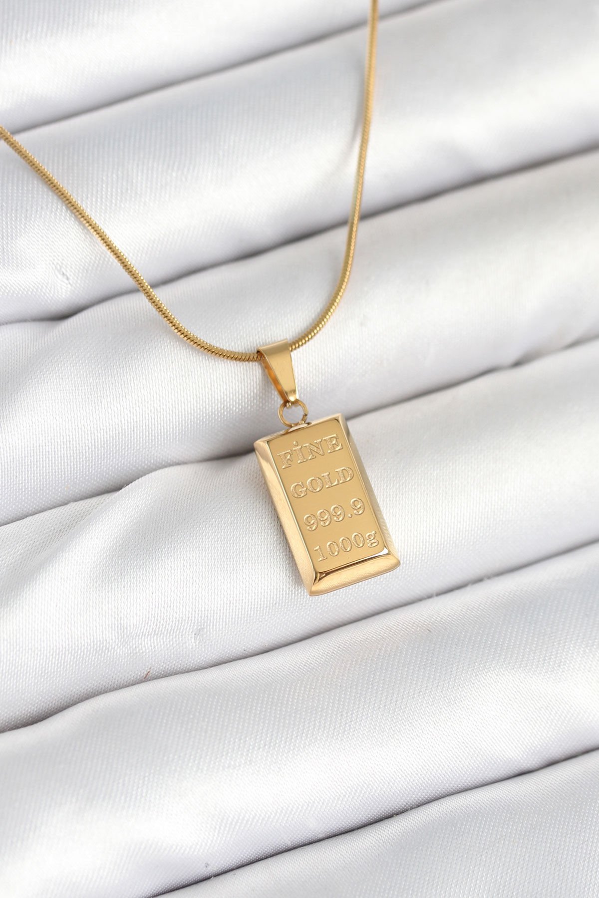 316L Çelik Gold Renk Külçe Altın Model Kolye - TJ-BKO10604