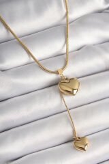 316L Çelik Gold Renk Tüp Zincir Model 3D Sallantı Kalp Model Kadın Kolye - TJ-BKO9937