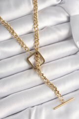 316L Çelik Gold Renk Zincir Model Kare Figür Kadın Kolye - TJ-BKO9939