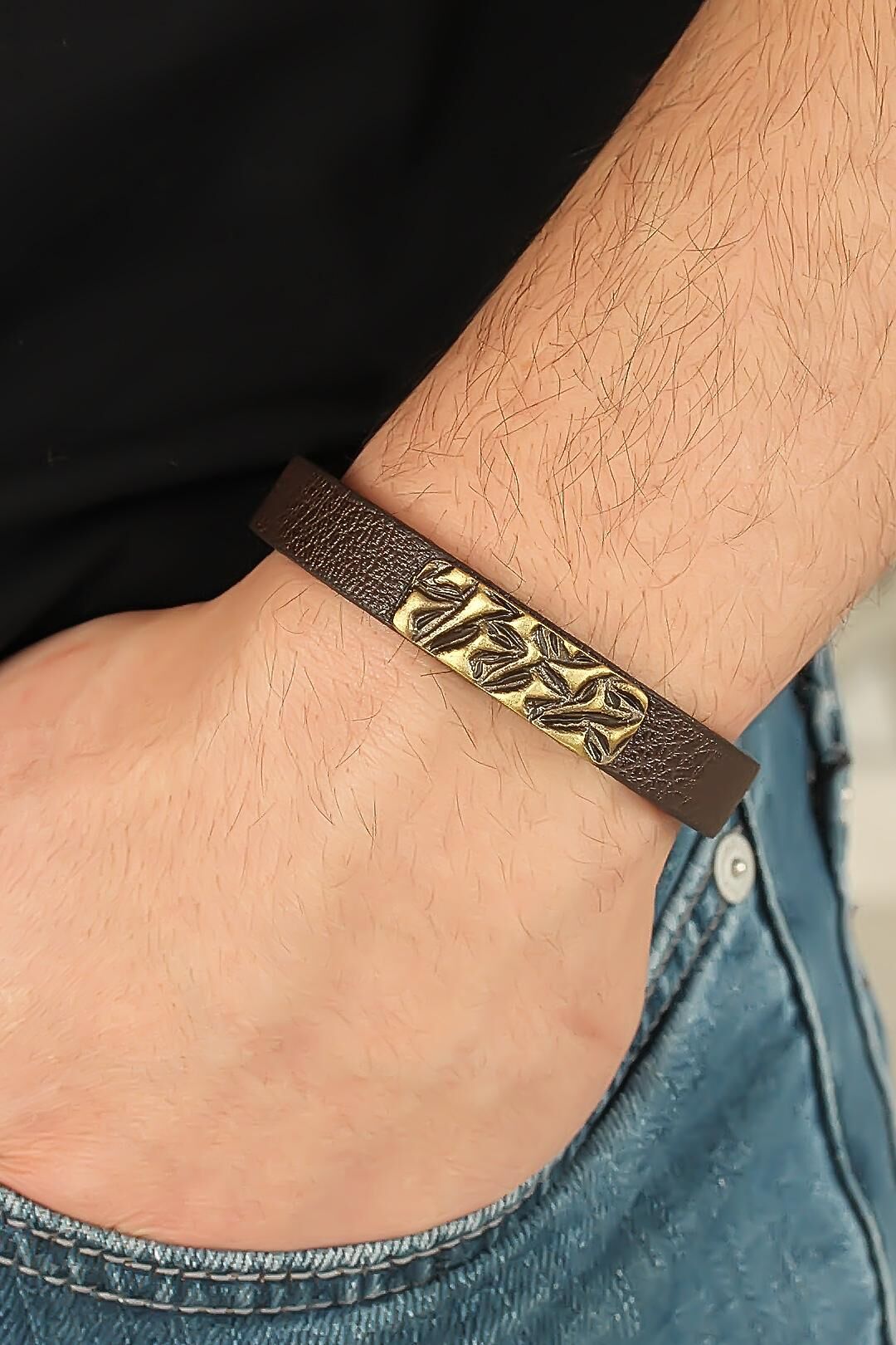 Eskitme Metal Şık Aksesuarlı Kahverengi Deri Erkek Bileklik - TJ-EB2077-KS