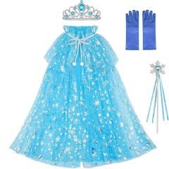 Frozen Elsa Pelerin Taç Asa ve Eldiven Seti 80 cm