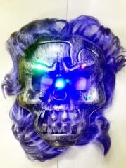 Cadılar Bayramı Halloween Işıklı Kurukafa Maskesi mor saçlı