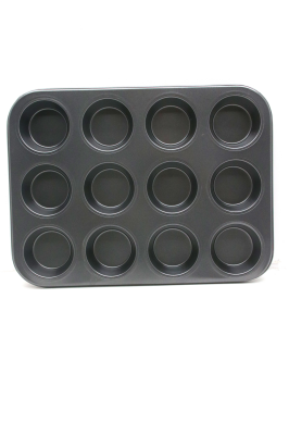 12 GÖZLÜ METAL - SİYAH DÜZ MUFFIN KALIP (4944)