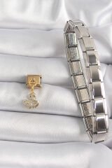 316L Çelik Gold Renk Sallantı Zirkon Taşlı Kuğu Model Nomination Charm - TJ-BC1197