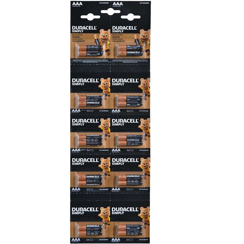 DURACELL LR03/MN2400 1.5V ALKALİN AAA İNCE KALEM PİL 20Lİ KARTELA PAKET FİYAT (2Lİ YIRTMALI) (4944)