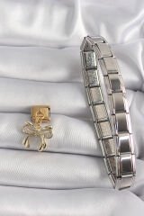 316L Çelik Gold Renk Sallantı Zirkon Taşlı Fiyonk Model Nomination Charm - TJ-BC1200