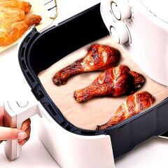 100 Adet Air Fryer Pişirme Kağıdı Tek Kullanımlık Yağ Su Geçirmez Yapışmaz Deliksiz Düz Kare Model (4944)