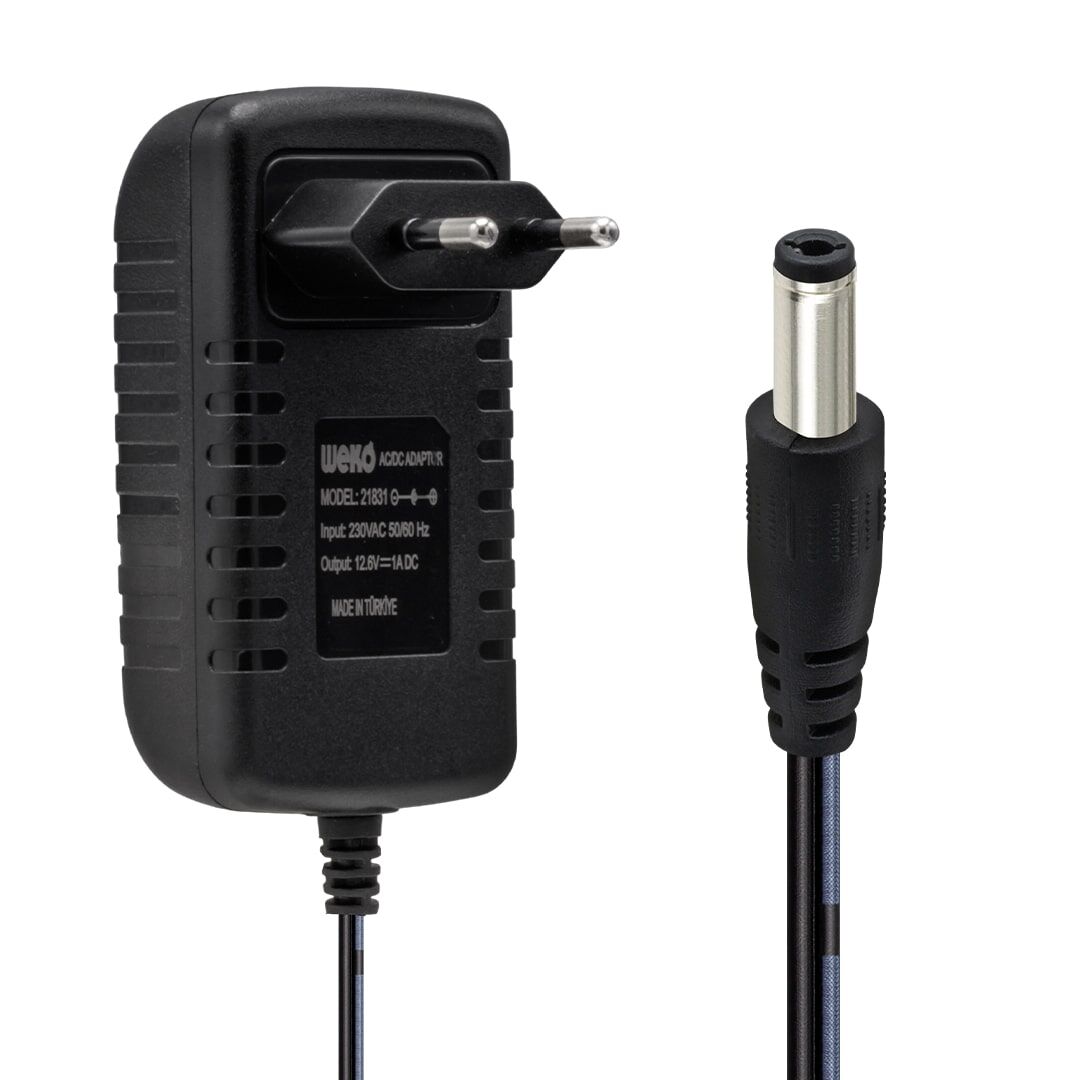 12.6 VOLT - 1 AMPER 5.5*2.5 UÇLU KIRMIZI YEŞİL LEDLİ YERLİ ÜRETİM PRİZ TİPİ ŞARJ ADAPTÖRÜ (4944)