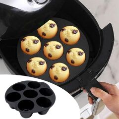 7 Gözlü Silikon Çok Amaçlı Airfryer Muffin Cupcake Kek ve Çörek Pişirme Kalıbı (4944)
