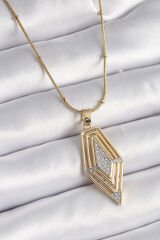 316L Çelik Gold Renk Zirkon Taşlı Vintage Model Kadın Kolye - TJ-BKO9517