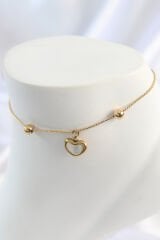 316L Çelik Gold Renk Sallantı Mineli Kalp Figür Topçuk Detay Kadın Halhal - TJ-HH1649