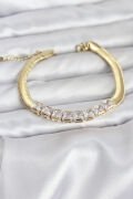 316L Çelik Gold Renk Kare Zirkon Taşlı Yılan Zincirli Kadın Bileklik - TJ-BB8152